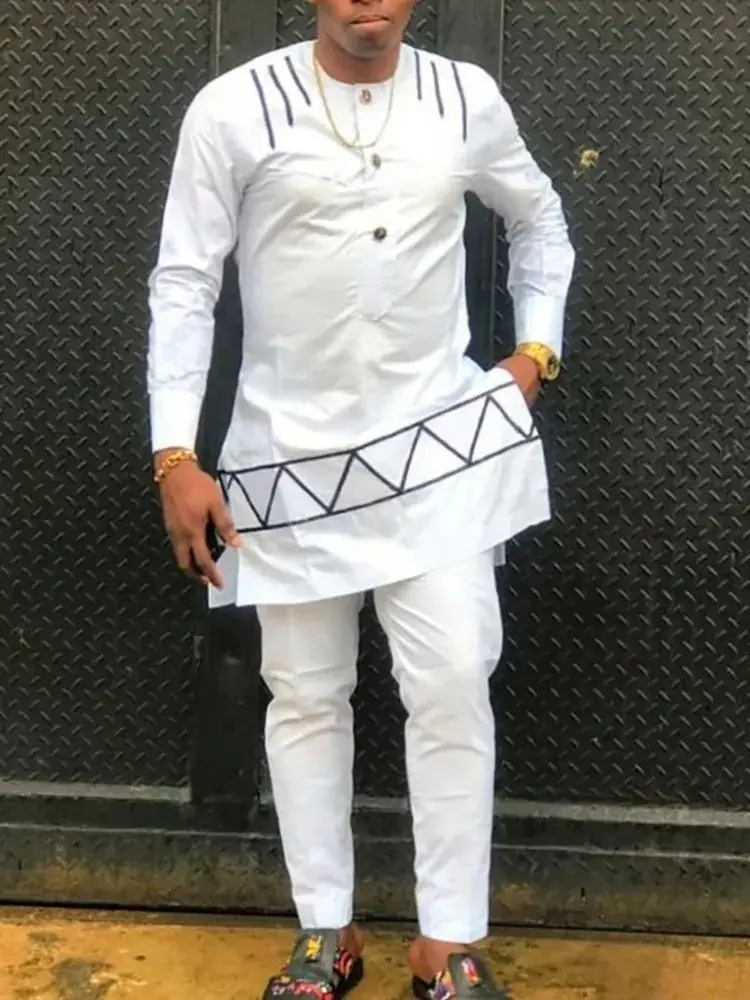 Top Trends: 2023 African Men Dashiki Long Sleeve 2 Piece Set Traditional Outfit Africa Clothing White Men&#039;s Suit Male Shirt Pants Suits Shoppable Styles