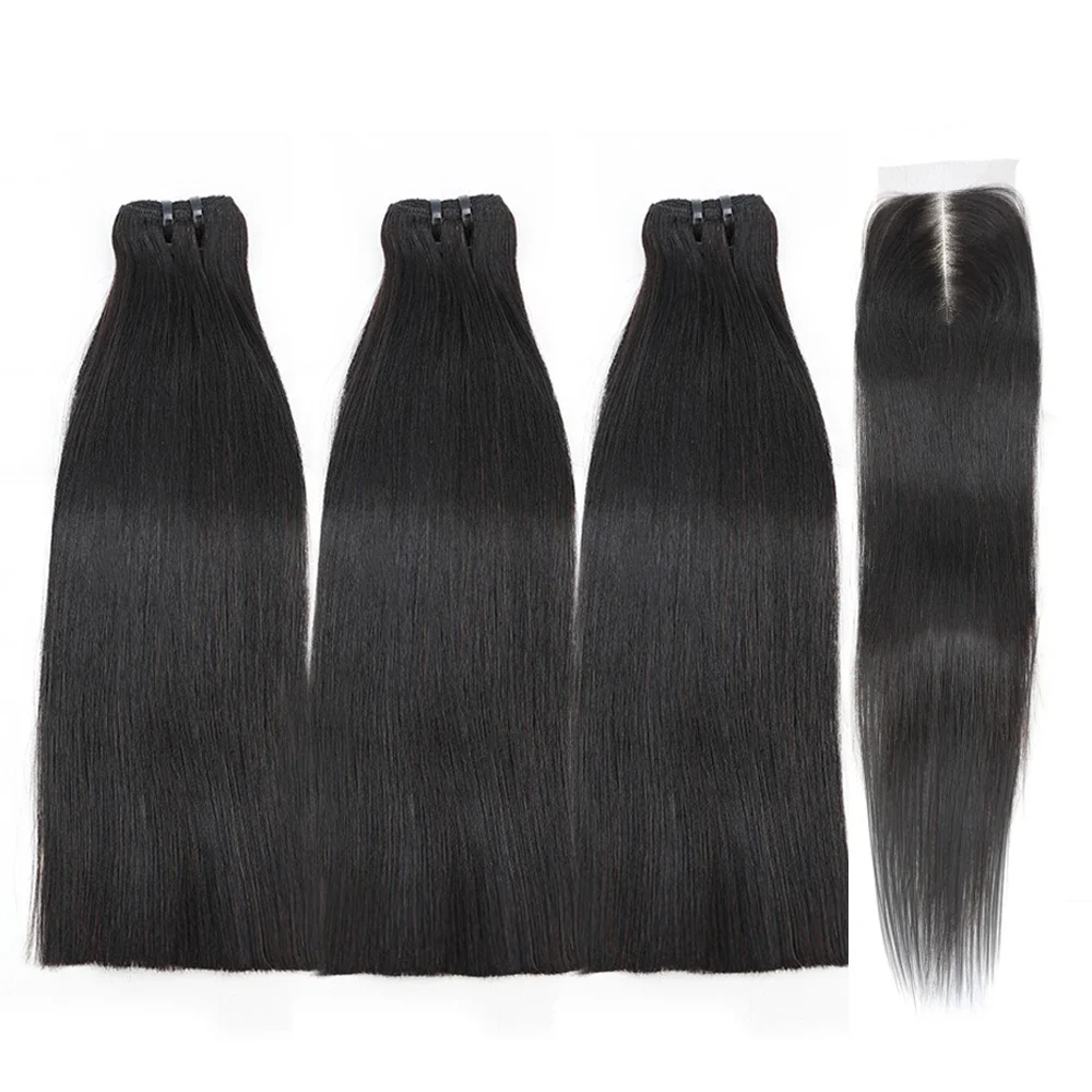 Top Trends: Bone Straight Raw Human Hair 3 Bundles With Closure 15A Black Bright Bone Straight Raw Human Hair Bundles 2x6 Lace Kim K Closure Shoppable Styles