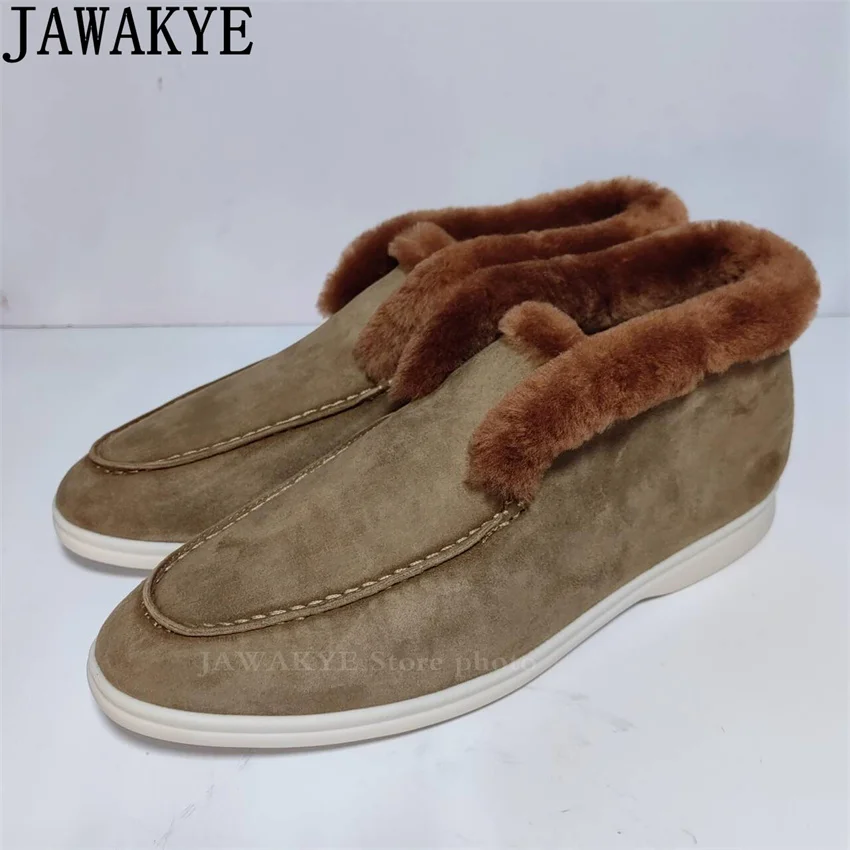 Top Trends: Winter Luxury Classic Furry Shoes Women Round Toe Slip-on Wool High Top Flats Ankle Boots Comfort Warm Hot Sale Snow Boots Men Shoppable Styles