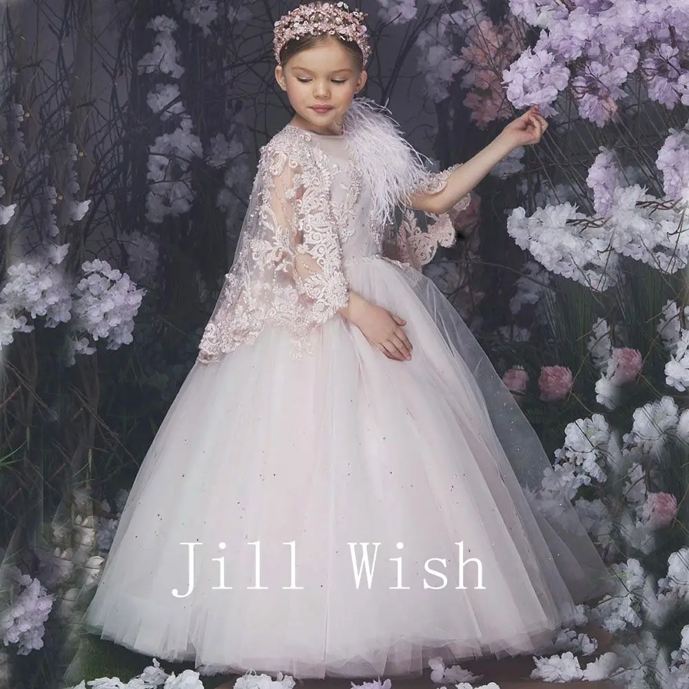 Top Trends: Jill Wish Luxury Elegant Pink Girl Dress Appliques With Cape Feathers Princess Gown For Baby Kids Wedding Communion Party J165 Shoppable Styles