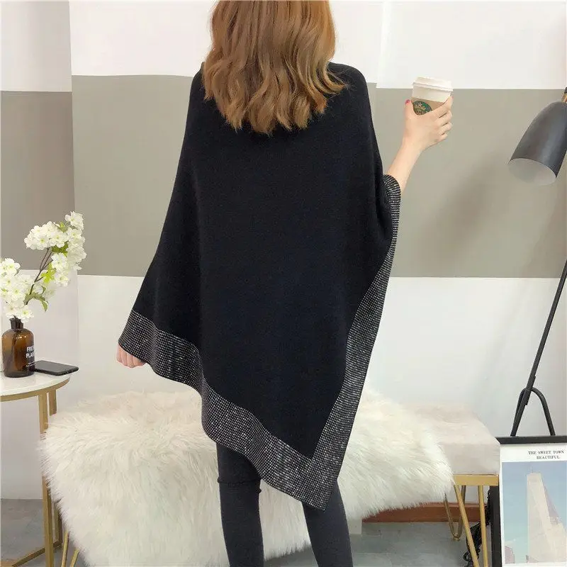 Top Trends: Sweater Pullover Cloak Cape Bat Knitwear Diamond Inlaid Little Fragrant Sweater Irregular Coat Elegant Temperament Top Shoppable Styles - Image 2