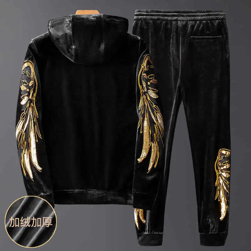 Top Trends: Golden Silk Sports Suit For Men, Casual Slim Suit, Korean Version, Winter, 2-Piece Shoppable Styles