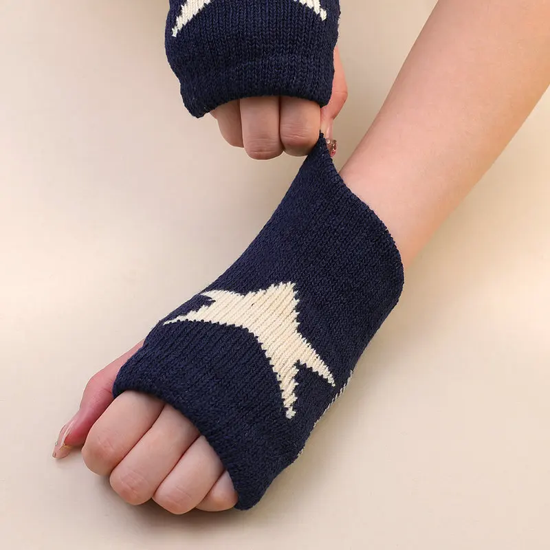 Top Trends: Y2K Punk Star Knitted Woolen Gloves Fashion Men Women Pentagram Half Finger Warm Soft Mitten Five Pointed Star Fingerless Gloves Shoppable Styles - Image 6