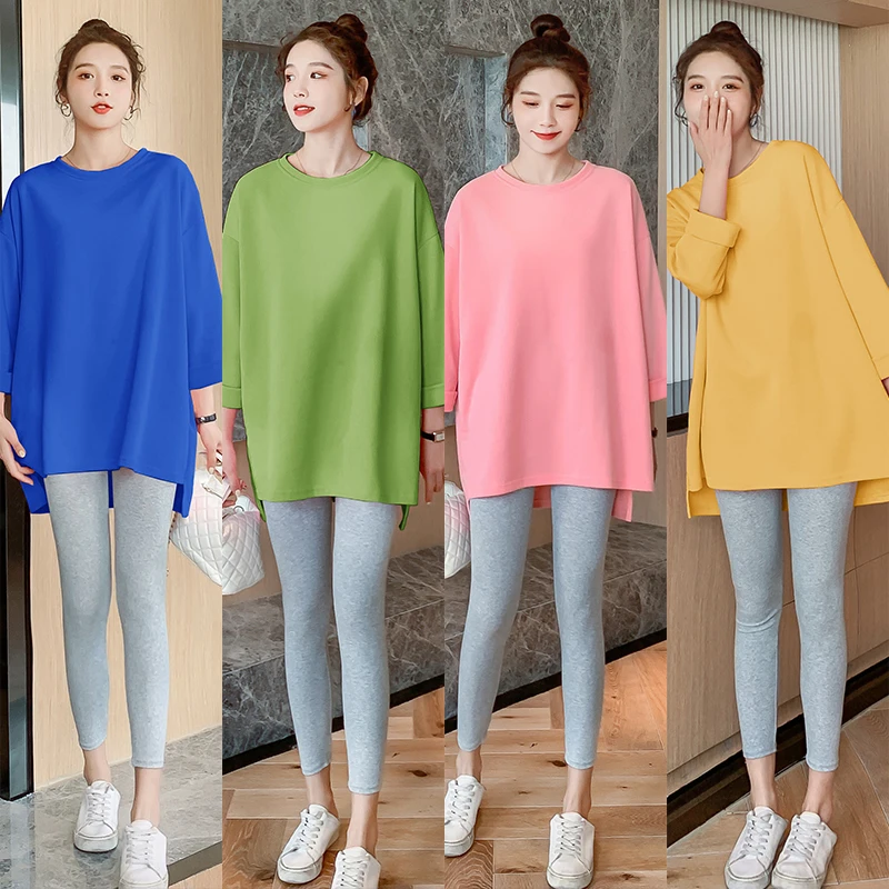 Top Trends: Loose Pregnant Woman Dress Solid Color Autumn Korean Style Long Sleeve O-Neck Irregular Maternity Hoodies Plus Size Sweatshirts Shoppable Styles