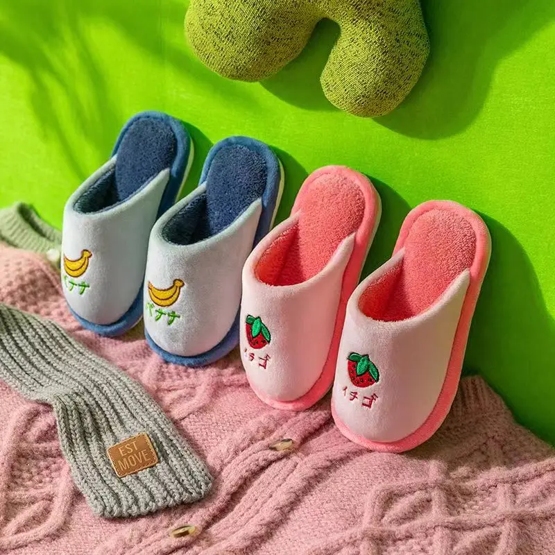 Top Trends: Dolphin Embroidery Children Slippers Autumn Winter Cotton Warm Thick Fluffy Slippers Comfort Non-Slip Home Indoor Furry Shoes Shoppable Styles - Image 3