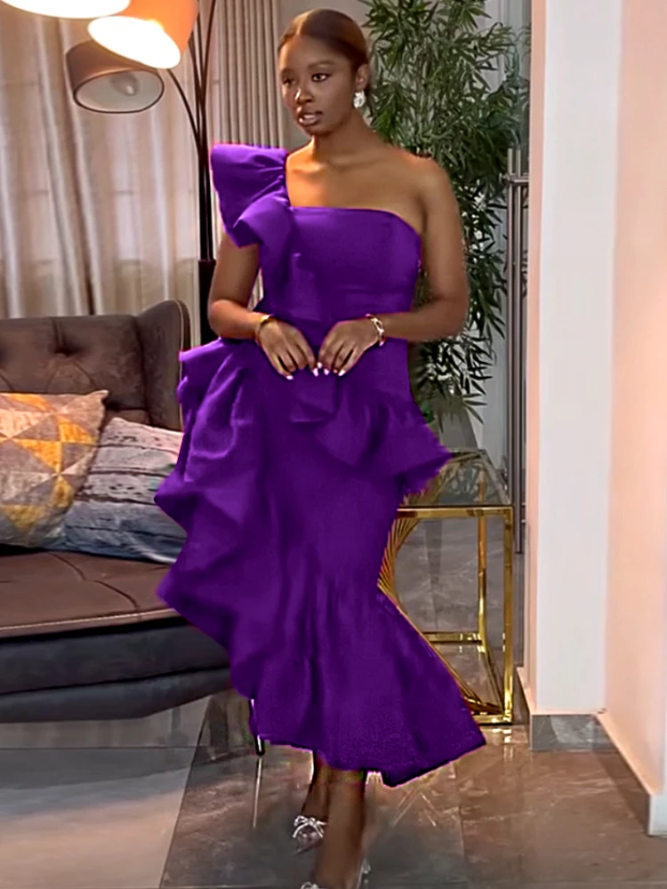 Top Trends: One Shoulder Purple Dresses Ruffles High Waist Irregular Sexy Ladies Evening Wedding Event Occasion Party Gowns For Women Autumn Shoppable Styles