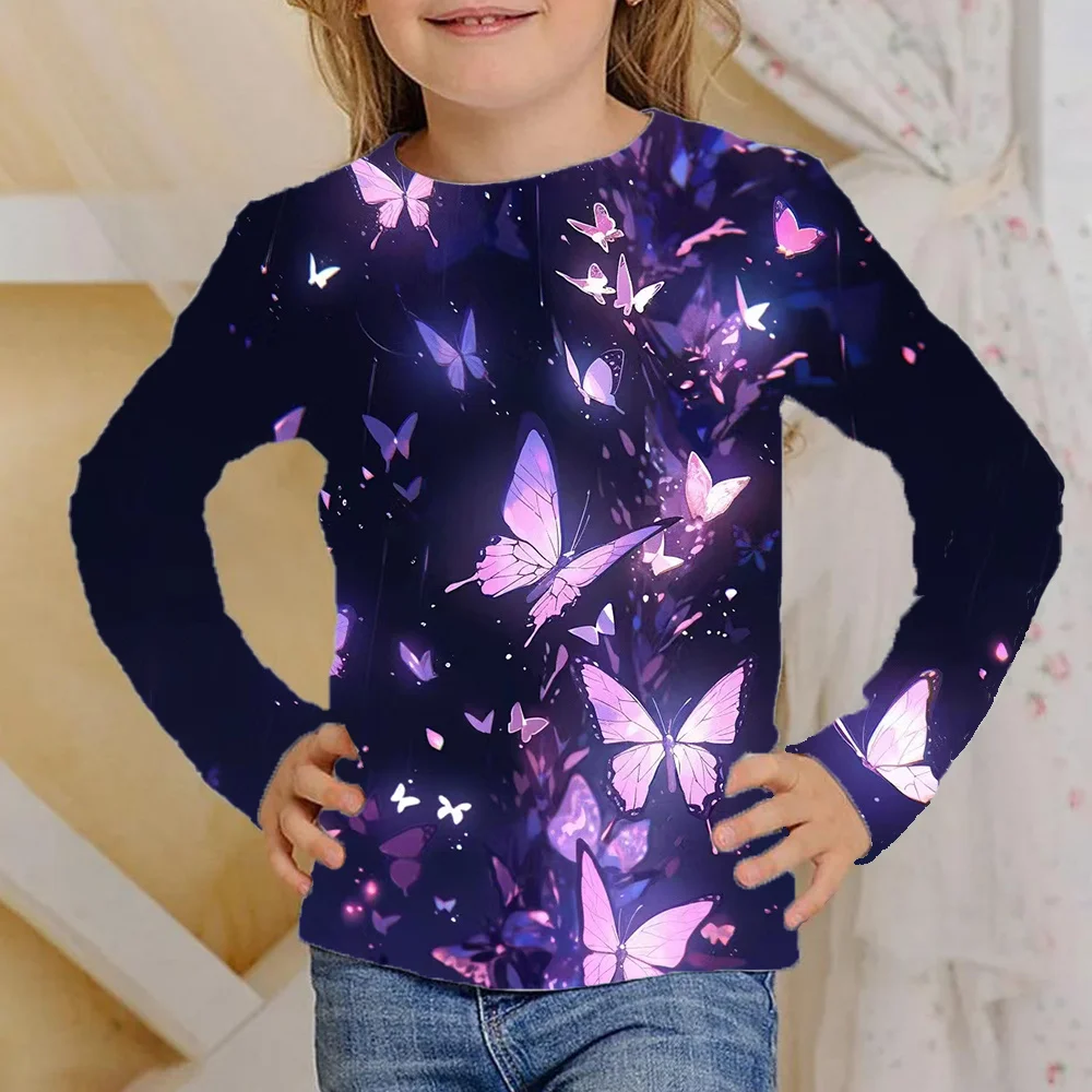 Top Trends: Clothes Girls From 4 To 12 Years Butterfly Glows Black Long Sleeve T-Shirts Kids 2023 Fashion Autumn Tops For Children Tshirts Shoppable Styles