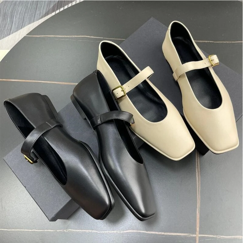 Top Trends: AIYUQI Mary Jane Shoes Female Genuine Leather 2024 New Snap Ballet Shoes Women Square Toe Flat Sheepskin Ladies Shoes Shoppable Styles