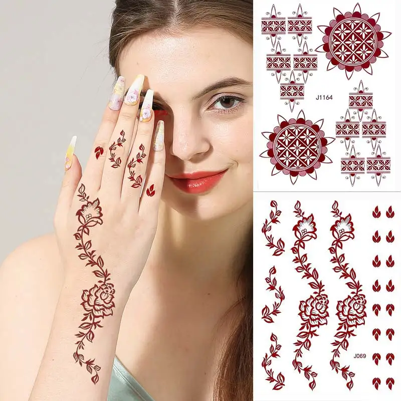 Top Trends: Brown Henna Tattoo Stickers Waterproof Temporary Tattoos Fake Tattoo For Women Body Art Hena Design Mehndi Stickers For Hand Shoppable Styles