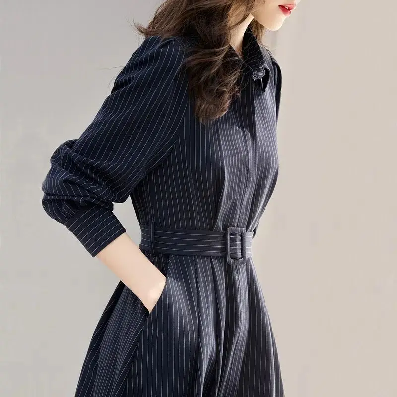 Top Trends: Long Sleeves Stripes New In Dresses Autumn Spring Woman Midi Evening Party Midi Dress For Women Clothing Harajuku Korean Vintage Shoppable Styles