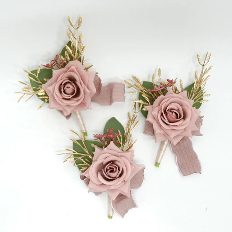 Top Trends: Dusty Pink Artifical Flowers Akcesoria ślubne Rose Wrist Corsage Bridesmaid Boutonniere Wedding Accessories Shoppable Styles