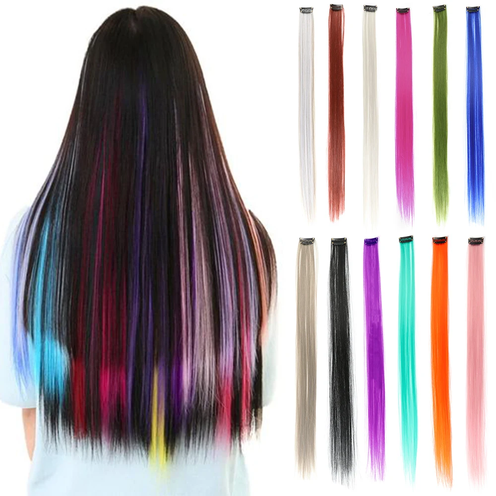 Top Trends: HAIRSTAR Synthetic Hair Extensions 25 Colors Clip In One Piece Hair Extensions Straight Colored Blue Pink For Women Shoppable Styles