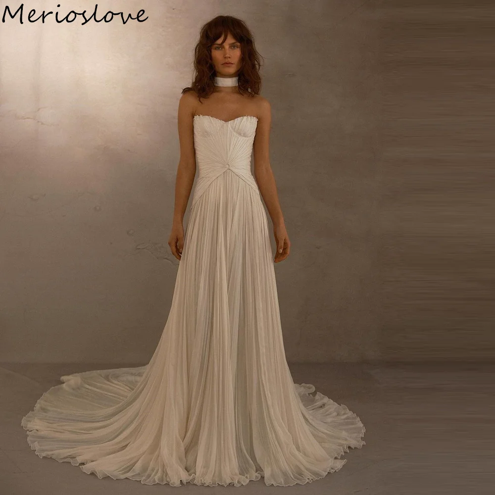 Top Trends: Merioslove Boho Wedding Dresses Sleeveless Sweetheart Pleat Ruched A-Line Bridal Gowns Beach Bride Dress 2024 Shoppable Styles