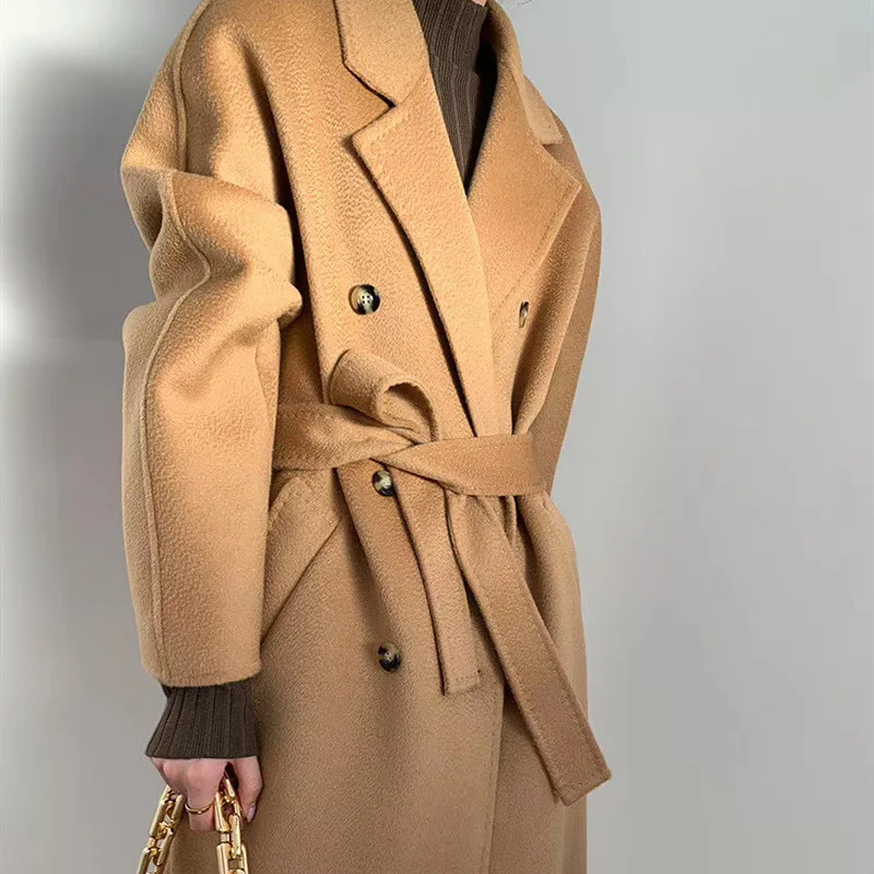 Top Trends: RosEvans Korean Winter Women Coat Warm 2023 New Fashion 20% Cashmere Wool Long Trench Coat For Women Double Breasted Coat Women Shoppable Styles