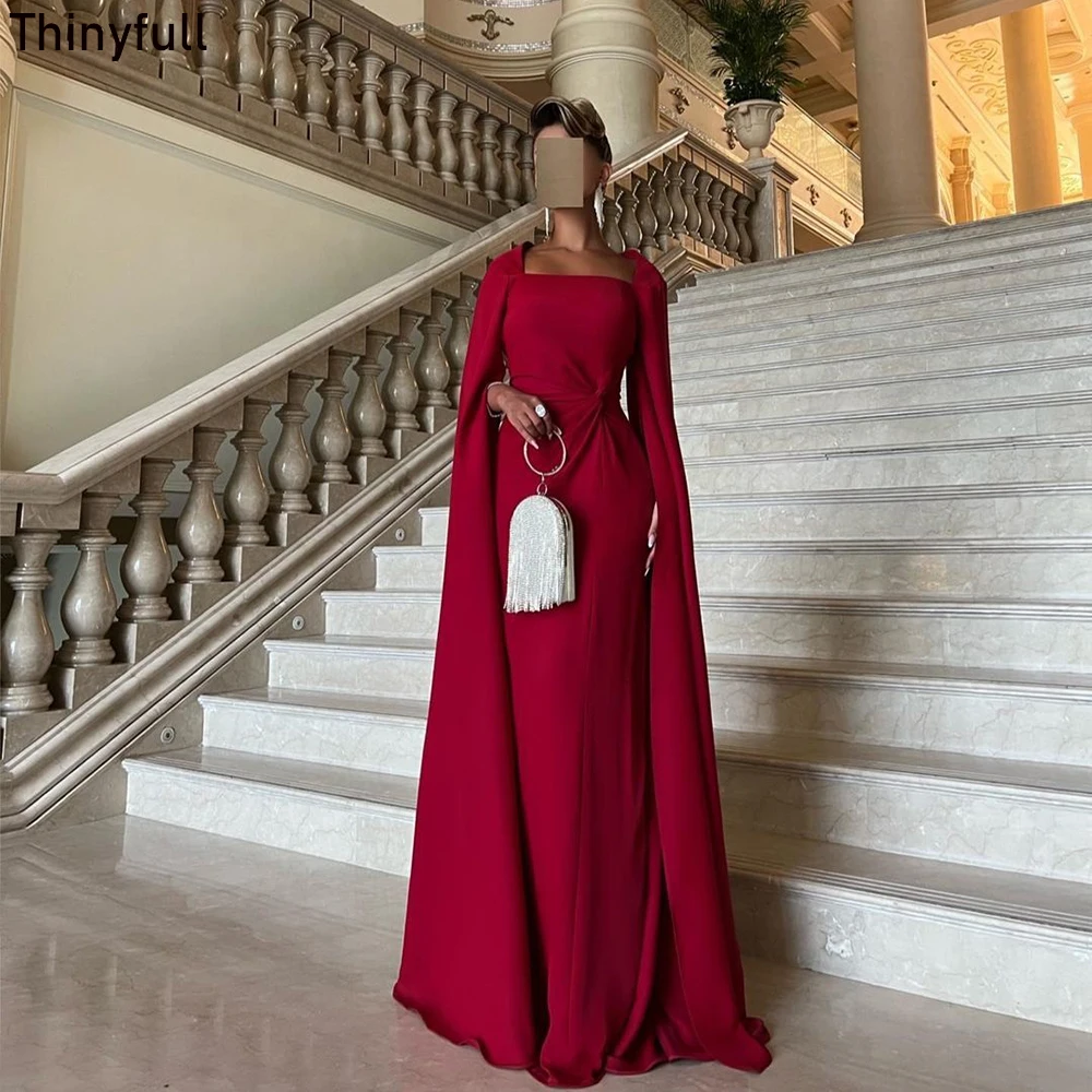 Top Trends: Thinyfull Saudi Arabric Red Prom Dress Square Collar Long Sleeves Evening Party Dresses Floor Length 2023 Formal Occasion Gowns Shoppable Styles