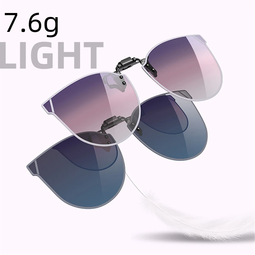 Top Trends: VIVIBEE Gradient Women's Cat Eye Flip Up Clip On Sunglasses Women Driving Polarized Oversized Sun Glasses Purple Eyeglasses Shoppable Styles - Image 5