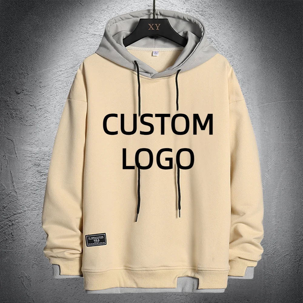 Top Trends: Custom Logo Men's Hoodies Patchwork Fashion Spring Autumn Harajuku Hip Hop Pullover Hooded Streetwear Loose Male Sweatshirt Shoppable Styles