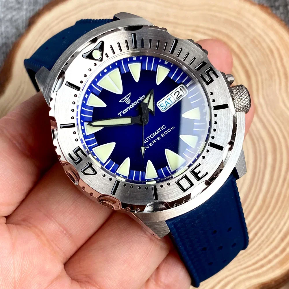 Top Trends: Tandorio 42mm Monster Blue Dial NH36A Men Automatic Watch AR Sapphire Glass 3.8 O'clock Crown Lume 20ATM Diving Rubber Strap Shoppable Styles