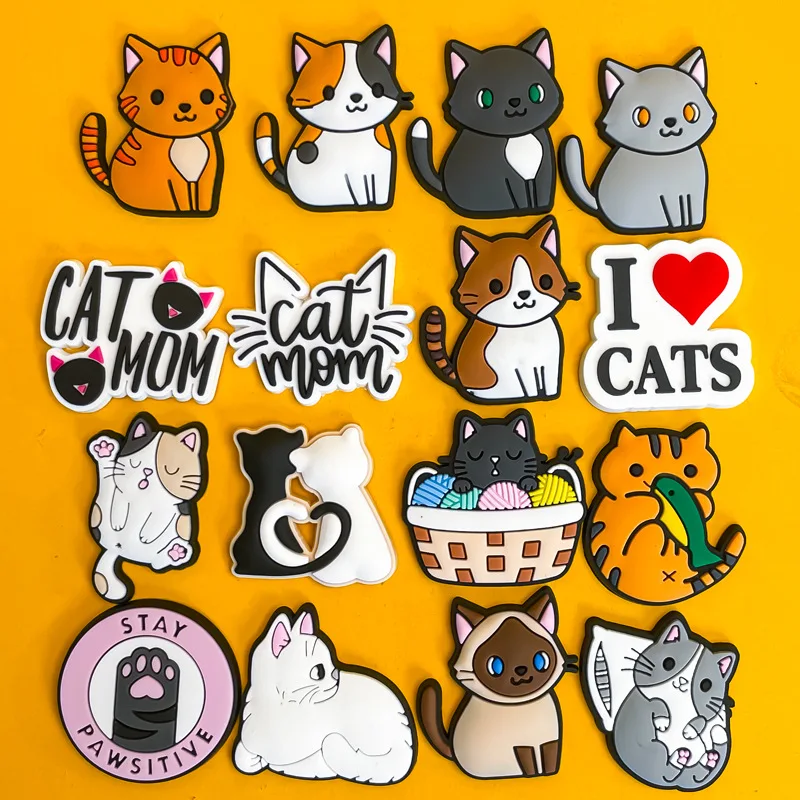 Top Trends: 16pcs / suit New Cat Series Charms Shoe Accessories Decorations Fit Wristband Croc Jibz Charm Party Present Shoppable Styles