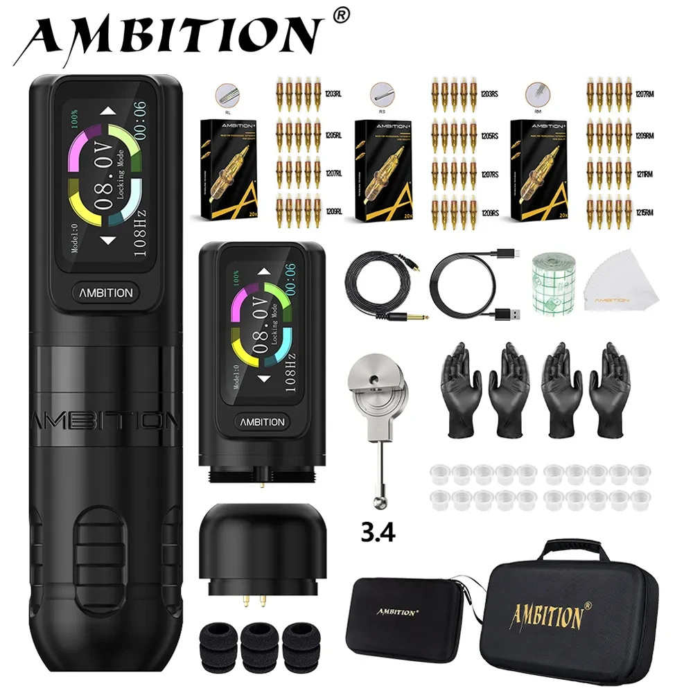 Top Trends: Ambition Zetton Kit Straight Rod Wireless Tattoo Machine Pen 3.8mm 3.4mm Stroke Brushless Motor 2400mAh Touch Screen Battery Shoppable Styles