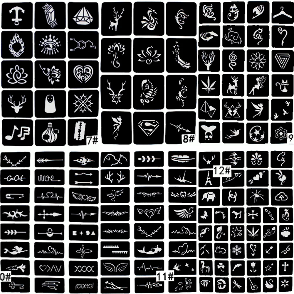 Top Trends: 6 Types Option Small Glitter Tattoo Stencil Kids Cute Drawing Templates, Cat Flower Letter Airbrush Henna Tattoo Stencils Shoppable Styles