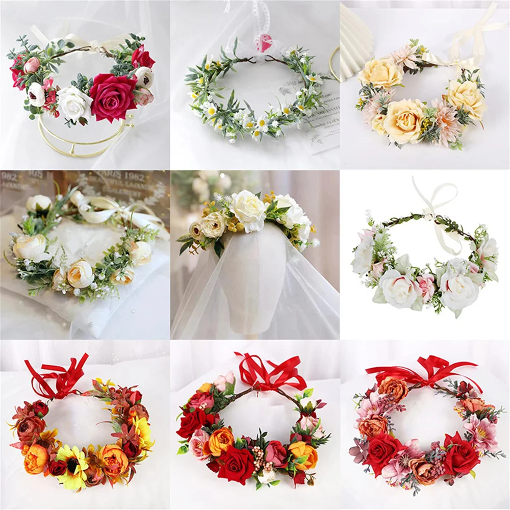 Top Trends: Artificial Flower Wreath Bride Women Bohemia Beach Flower Crown Hair Band Wedding Floral Headband Garland Girl Hair Accessorie Shoppable Styles