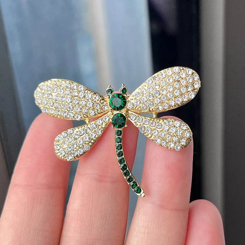 Top Trends: Green Zircon Steric Dragonfly Brooch For Women Elegant Crystal Brooch Pin Ladies Gifts Party Dress Accessories Fashion Jewelry Shoppable Styles