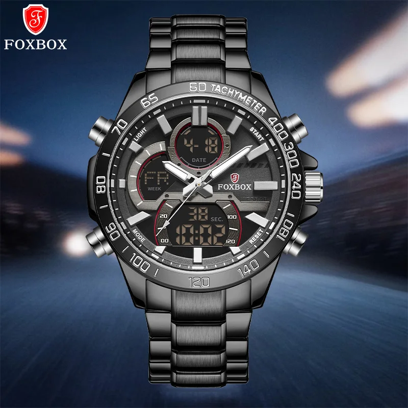 Top Trends: FOXBOX Men's Fashion Business Quartz Analog Digital Wristwatch Stainless Steel Luminous Chronograph Man Watch Relogio Masculino Shoppable Styles