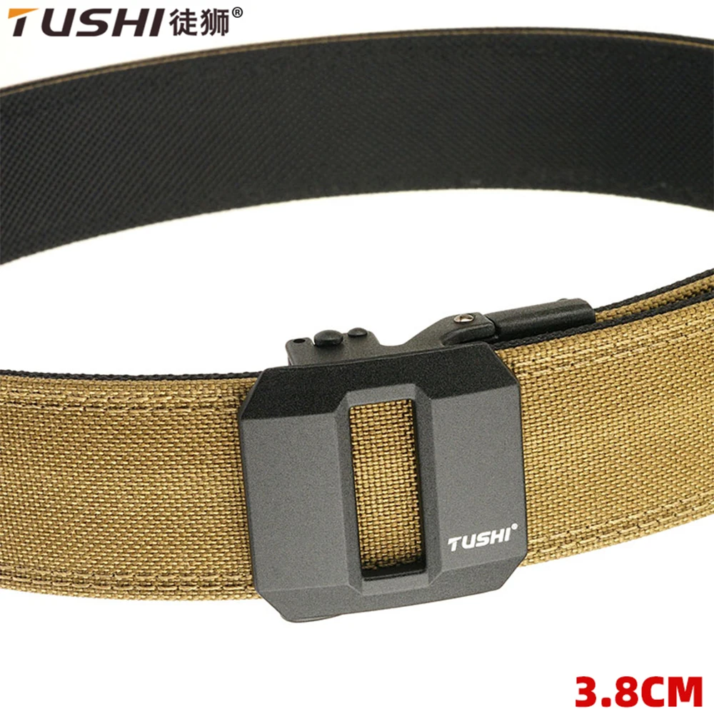 Top Trends: TUSHI Hard Tactical Gun Belt For Men Metal Automatic Buckle Thick Nylon Police Military Belt Casual Belt IPSC Girdle Male Shoppable Styles