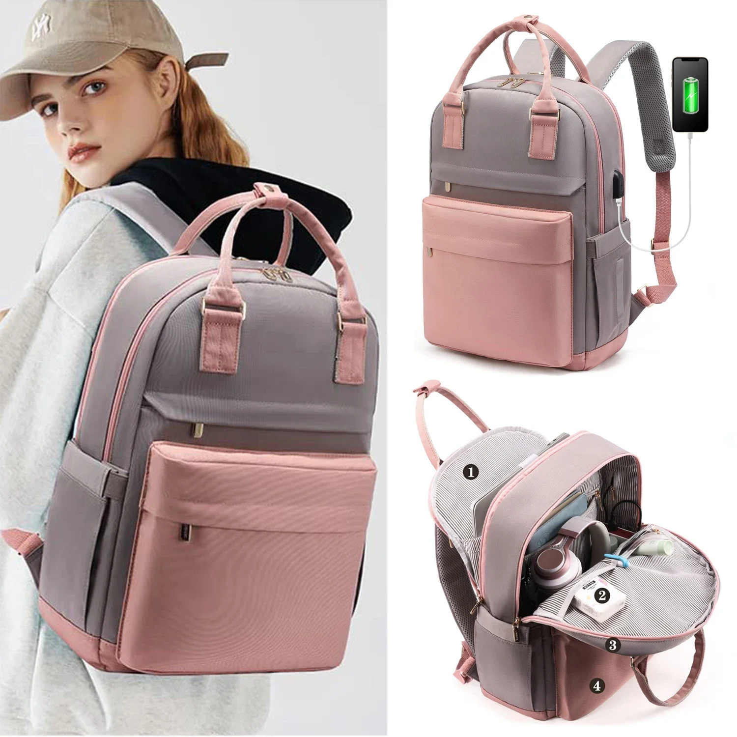 Top Trends: Women's Travel Backpack Fashion USB Charging Laptop Lightweight Handbag School Bags For Girls Multifunctional Suitcase Backpacks Shoppable Styles