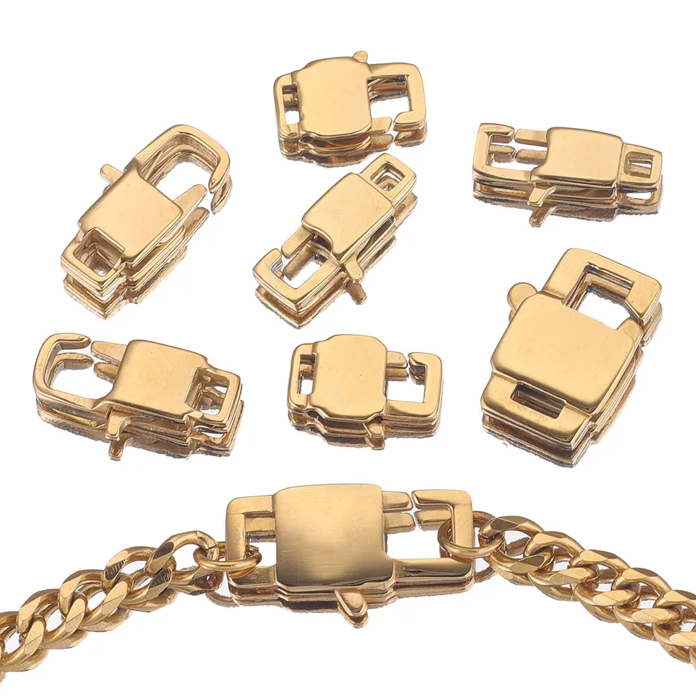 Top Trends: 4pcs NEW Stainless Steel Square Buckle Gold Plated Lobster Clasps Hooks Connectors Necklace For DIY Jewelry Making Supplies Bulk Shoppable Styles