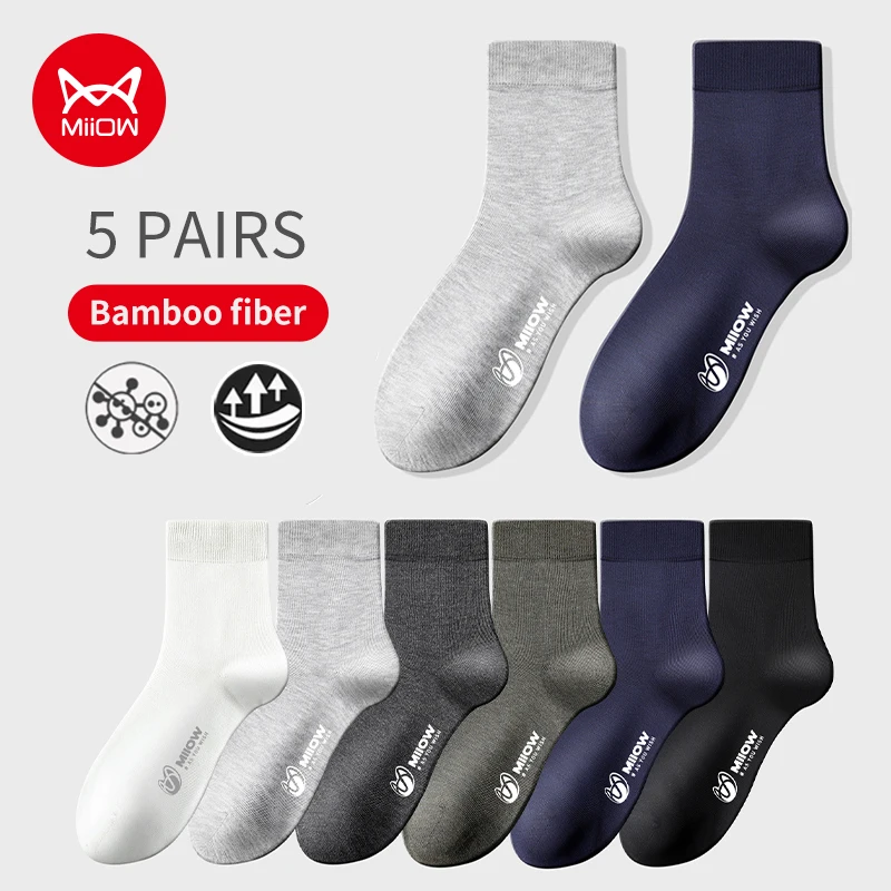 Top Trends: MiiOW 5 Pairs Cotton Man Socks Set Antibacterial Men's Mid Tube Socks Deodorant Breathable Anti Slip Sock Harajuku Hombres Shoppable Styles