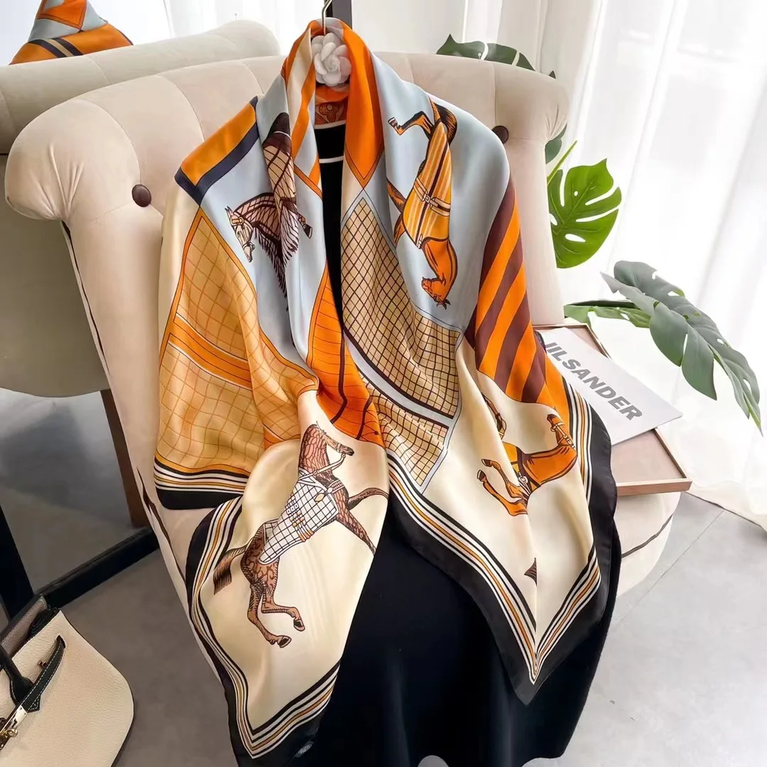 Top Trends: Designer Brand Spring Silk Scarf 110*110 Large Square Silk Women's Shawl Scarf Шарф Женский Hot Selling Shoppable Styles