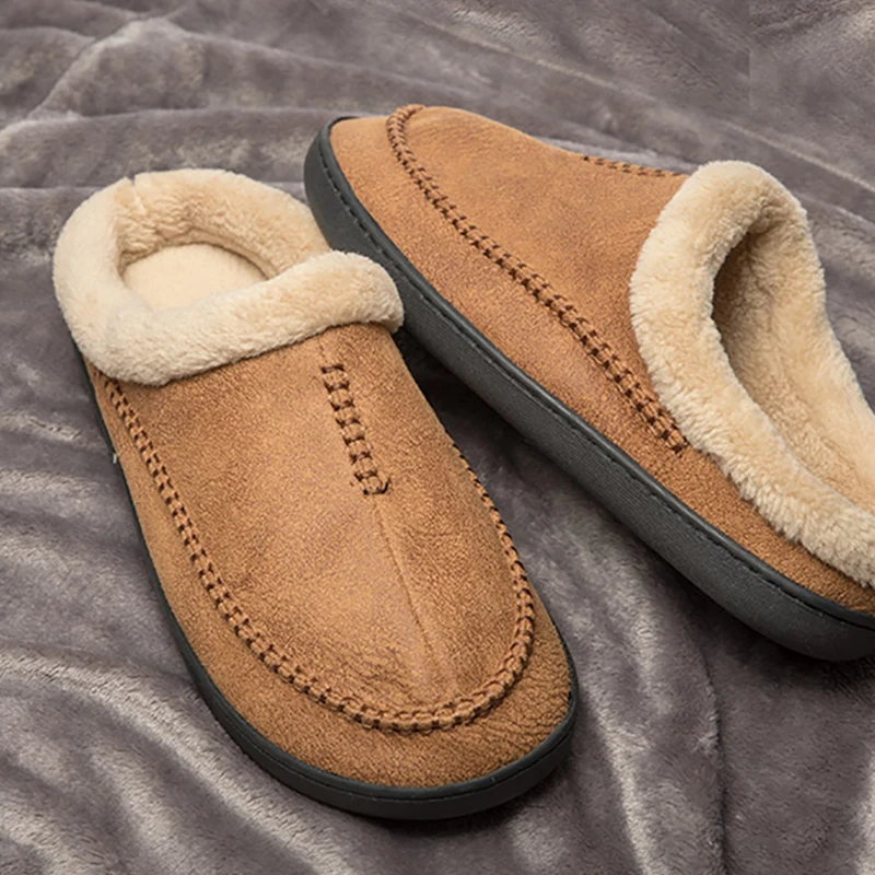 Top Trends: Men&#039;s Slippers Home Winter Indoor Plush Warm Shoes Thick Bottom Plush Waterproof Leather House Slippers Man Suede Cotton Shoes Shoppable Styles