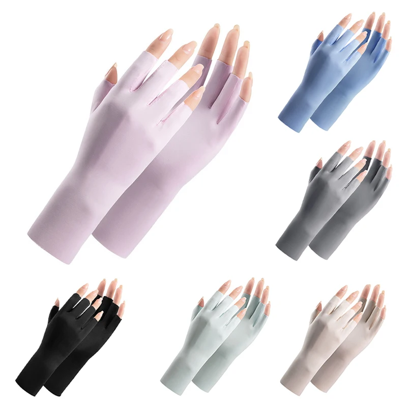 Top Trends: Summer Ice Silk Half Fingers Gloves Anti Uv Radiation Protection Gloves Thin Fingerless Mitten Outdoor Driving Sunscreen Mittens Shoppable Styles