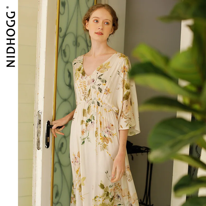 Top Trends: 2022 Summer Lady Nightgown V-neck Elegant Rose Printed Satin Women Sexy Sleepwear Night Dresses For Party Nighty Sleep Dress Shoppable Styles - Image 2