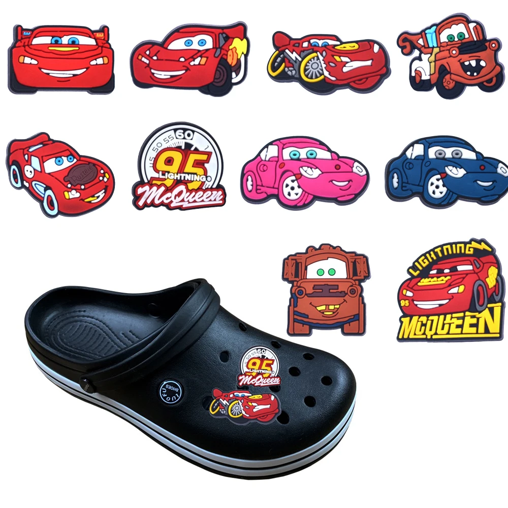 Top Trends: 1pc Original Animation Movie Cars PVC Shoe Charms Lightning McQueen Shoe Accessories Decorations Clog Sandal Buckle Kids Gifts Shoppable Styles