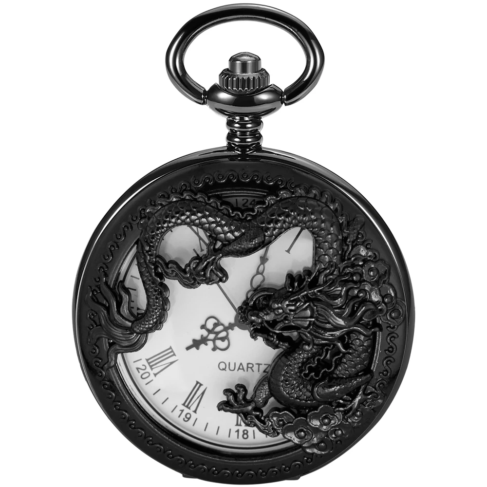 Top Trends: Flying Dragon Embossed Hollow Digital Quartz Pocket Watch Men&#039;s High Quality Necklace Timing Pendant Women&#039;s Jewelry Gift Clock Shoppable Styles