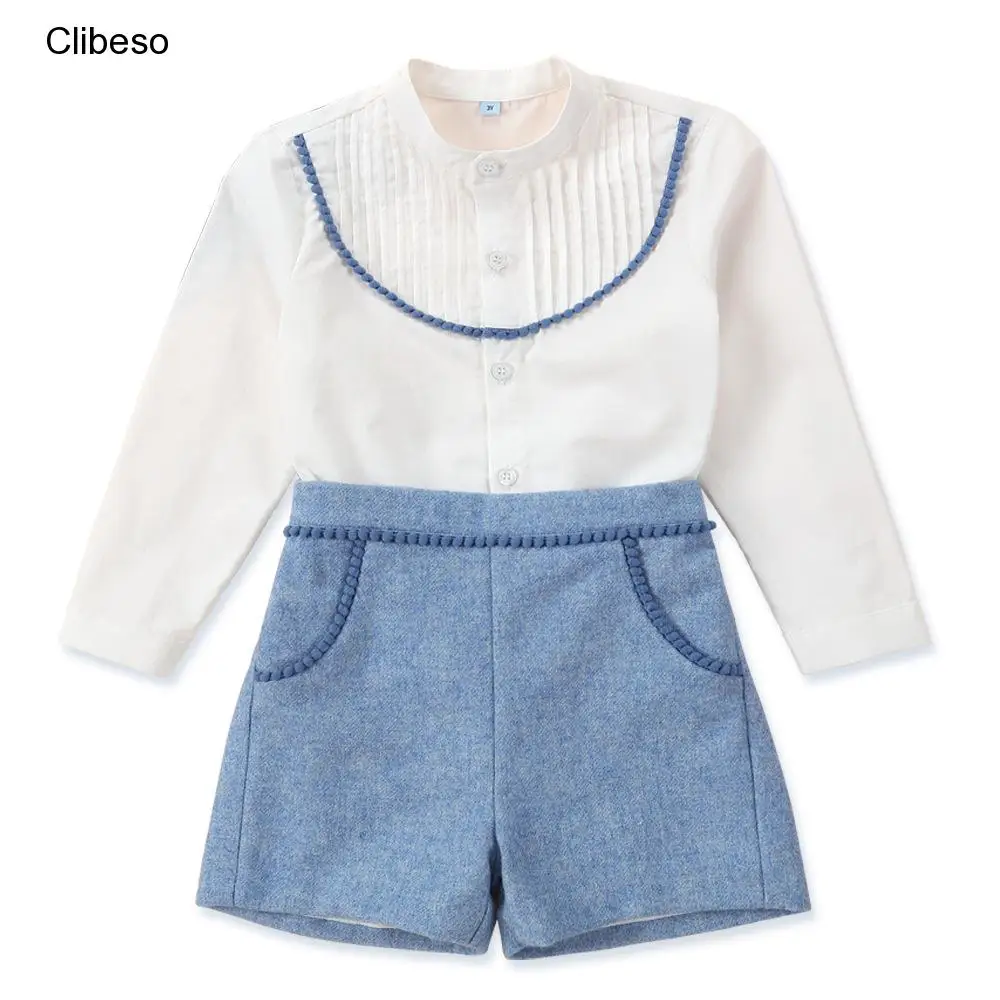 Top Trends: 2024 Elegant Baby Boys Birthday Clothes Set Children British Style White Blouse + Blue Pants Infants Top And Bottom Kids Outfit Shoppable Styles