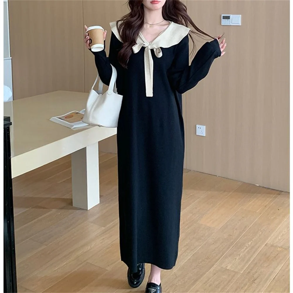 Top Trends: Maternity Dress 2023 Fall Winter Women's Pregnancy Clothes Sweaters Skirts Warm Soft With Ruffle Collar Sleeve Knit Long Dress Shoppable Styles - Image 5