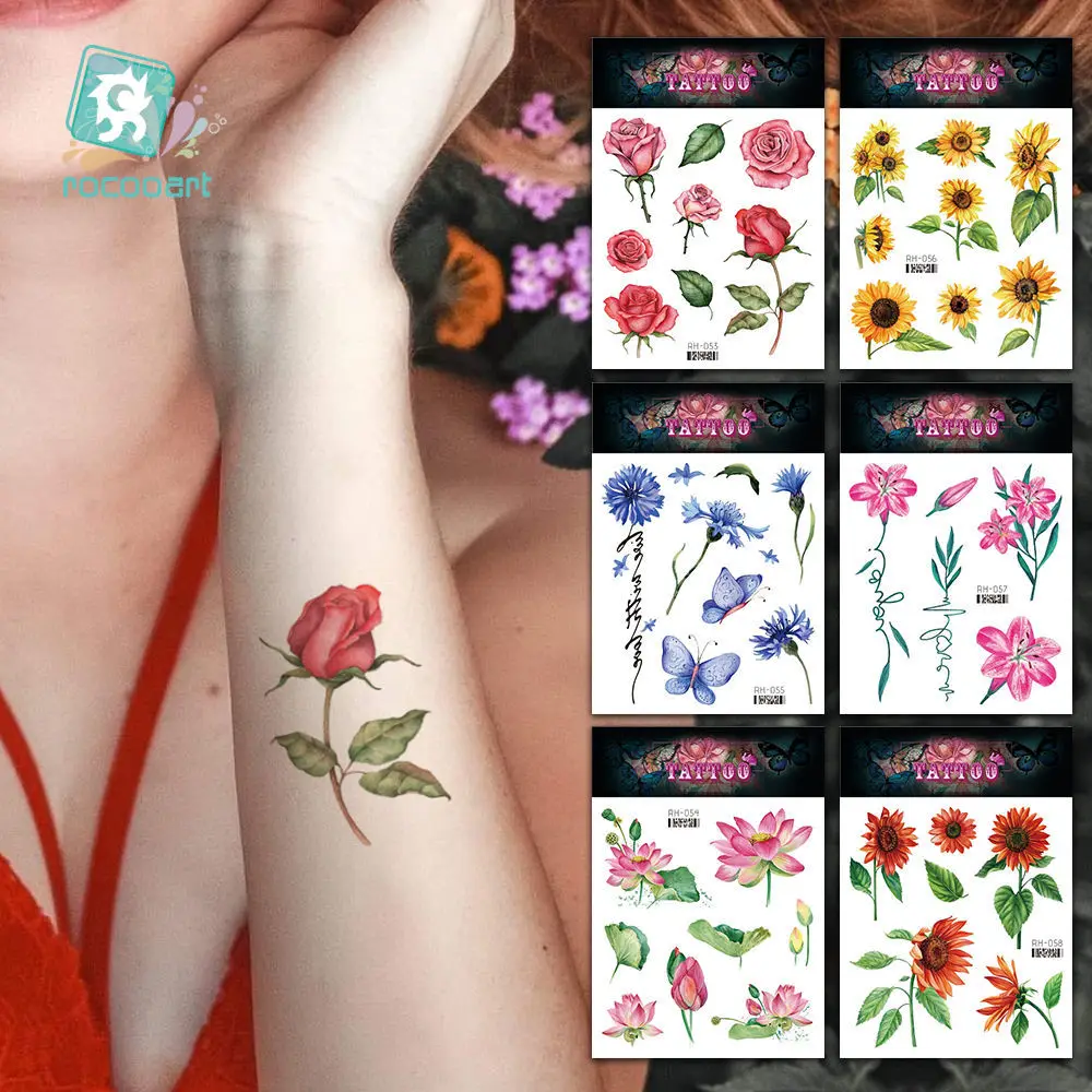 Top Trends: 3D Flower Tattoo Stickers For Women Body Art Waterproof Temporary Tattoos Daisy Rose Watercolor Tattoo Arm Wrist Sexy Fake Tatoo Shoppable Styles