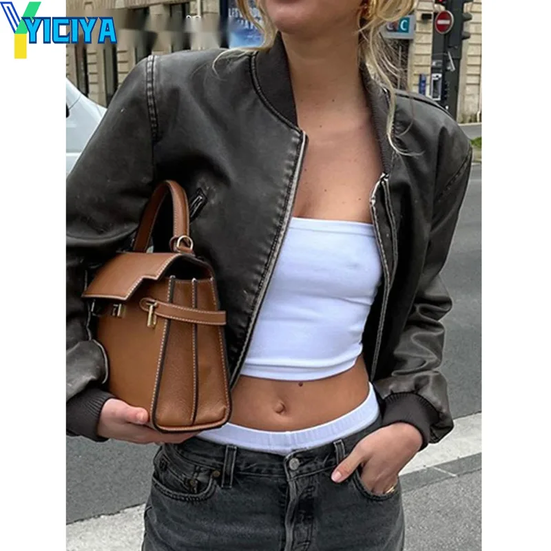 Top Trends: YICIYA Leather Jacket Fashion Women Bomber Winter Short Coat Female Stand Collar Racing Jackets Biker Motorcycle Outerwear 2023 Shoppable Styles