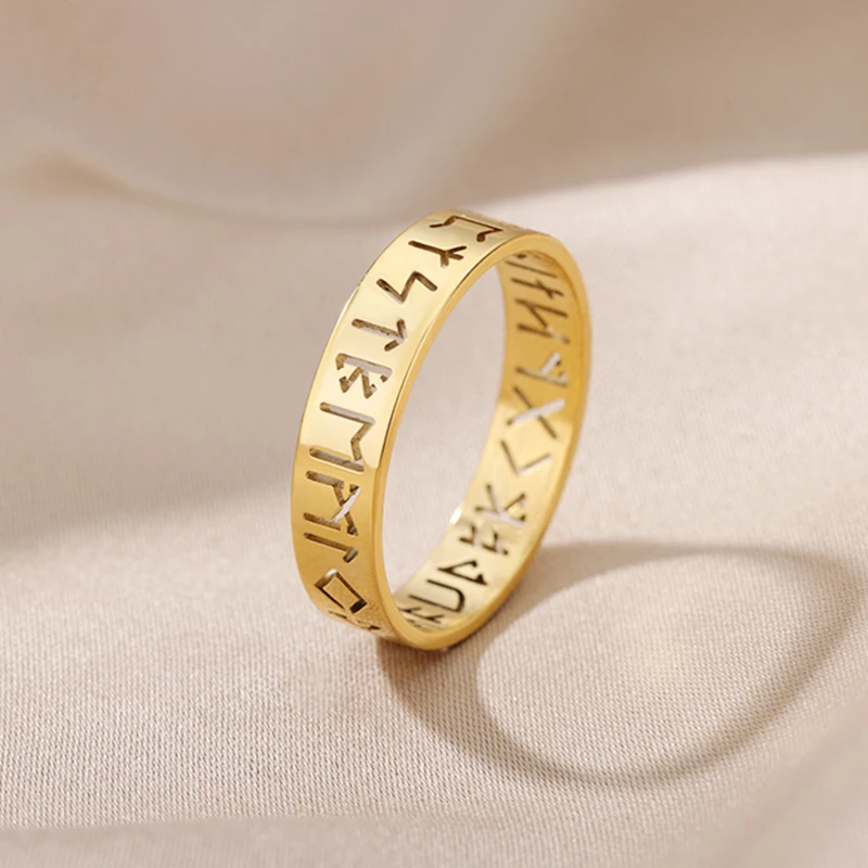 Top Trends: Minimalist Viking Runes Rings For Women Gold Color Stainless Steel Ring Luxury Designer Wedding Jewelry Gift Anillos Mujer Bague Shoppable Styles