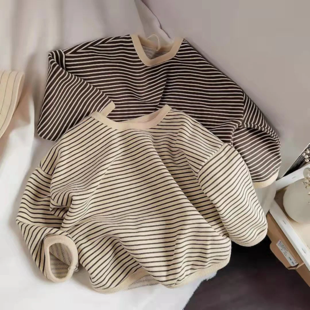 Top Trends: Fashion Korean Striped Print Kids Baby Clothes Cotton Long Sleeve T Shirts Boys And Girls Long Sleeve Tops Autumn Baby Sweaters Shoppable Styles