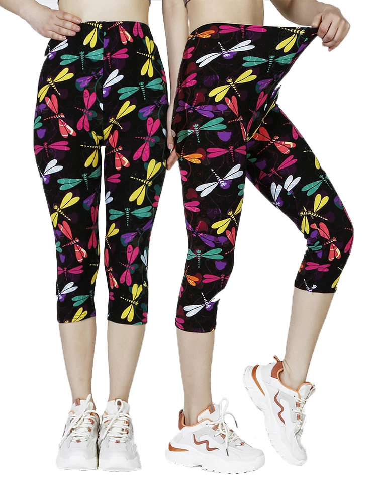 Top Trends: CUHAKCI New Colorful Dragonfly Printing Leggings Women Tights Gym Mujer Summer Female Capri Casual Ladies Pencil Pants S-2XL Shoppable Styles