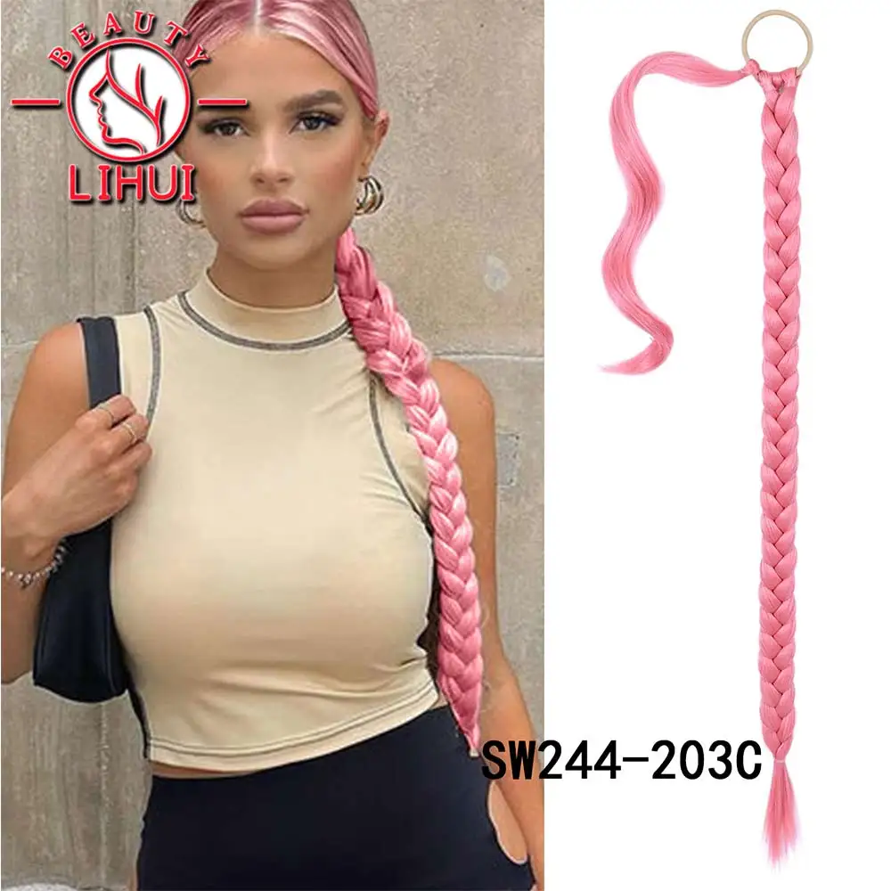 Top Trends: Lihui Ponytail Extensions Synthetic Boxing Braids Wrap Around Chignon Tail With Rubber Band Hair Ring 34 " Pink Red Braid DIY Shoppable Styles