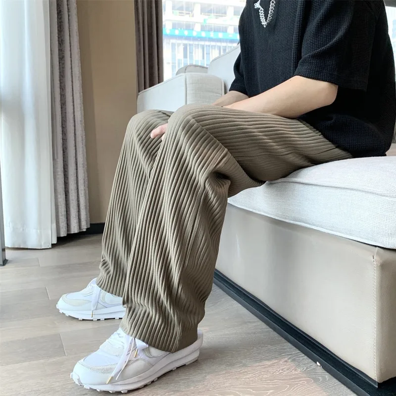 Top Trends: Summer 3-color Pleated Pants Men Fashion Oversized Ice Silk Pants Men Korean Loose Straight Pants Mens Casual Trousers M-2XL Shoppable Styles