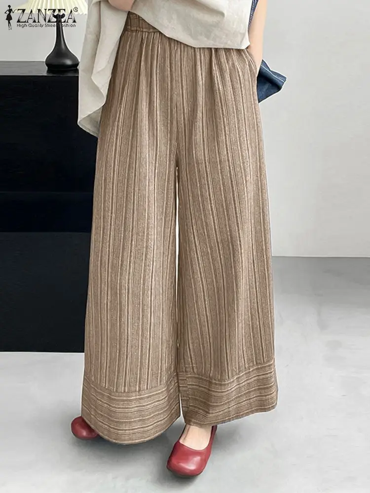 Top Trends: ZANZEA Woman Fashion Wide Leg Pants Casual Stripe Printed Trousers Elegant Loose Long Pantalon Vintage Work OL Palazzo Oversized Shoppable Styles