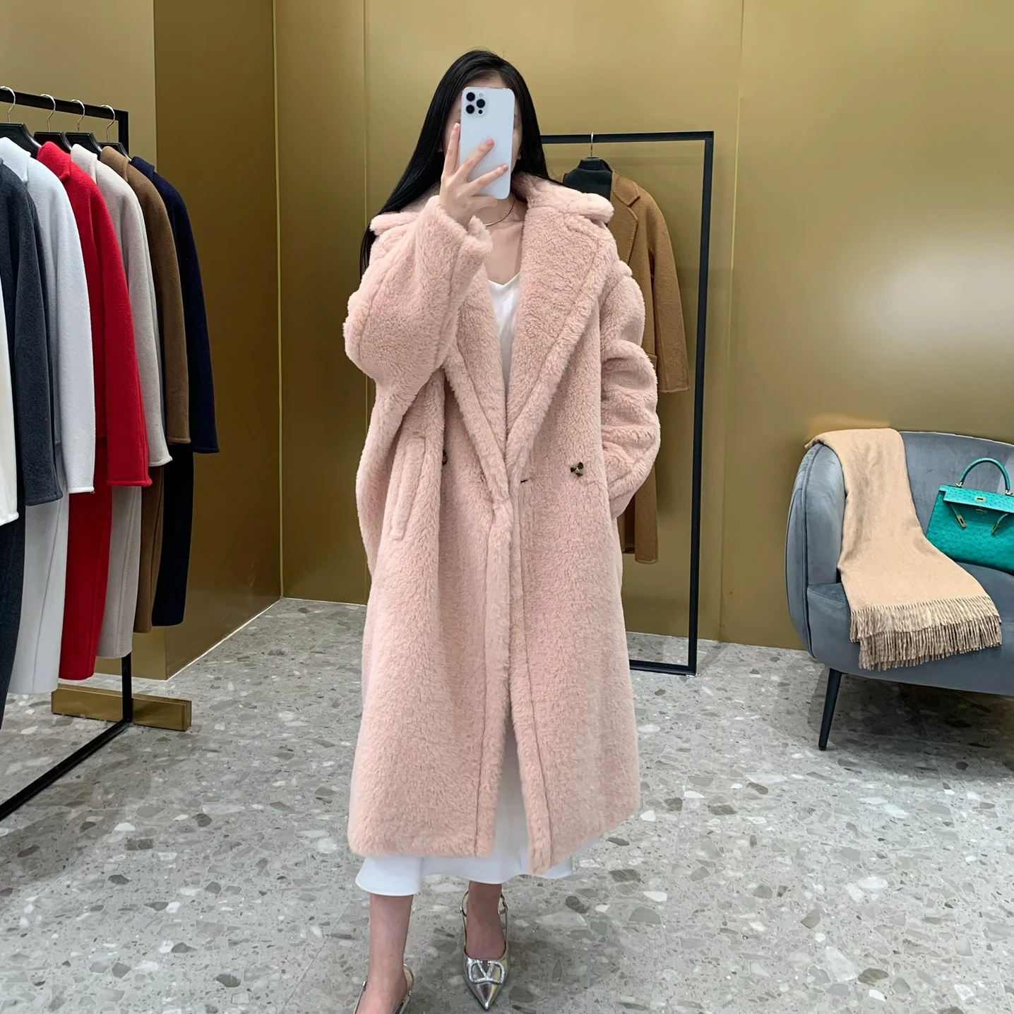 Top Trends: Top Quality Max Teddy Coat For Women, 62%Alpaca 26%Wool 12%Silk, 2024 New Winter Teddy Coat Long Fur Coat, Genuine Fur Coat Women Shoppable Styles - Image 6