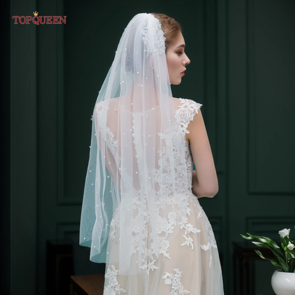 Top Trends: TOPQUEEN V05 Pearls Wedding Veils With Comb 100% Handmade Beaded Wedding Accessories 3M Cathedral Wedding Veil Luxury Elegant Shoppable Styles